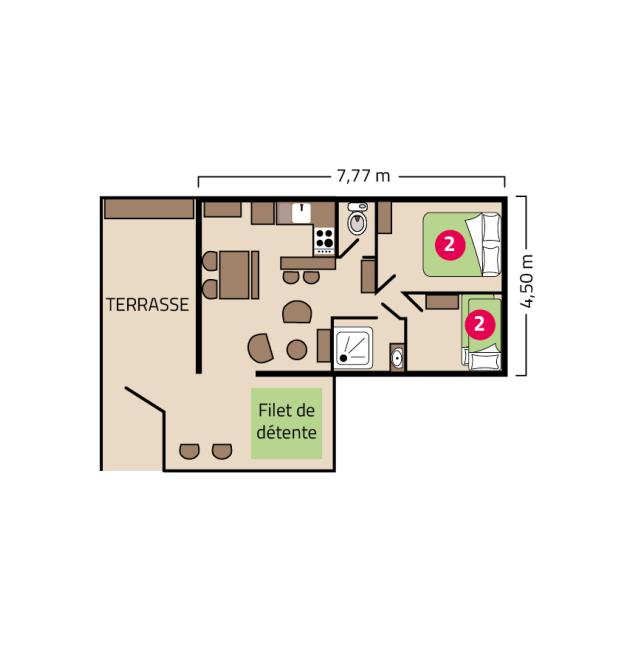 Plan Cocoon Lodge 4 personnes camping Le Petit Rocher