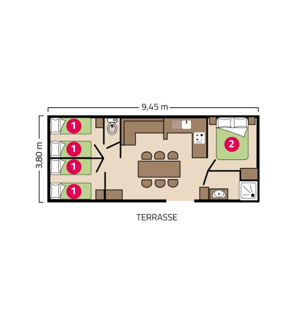 Plan mobil-home Clim Trio camping Le Petit Rocher