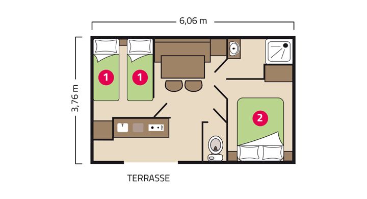 Plan Mobil home Riviera Camping Le Petit Rocher