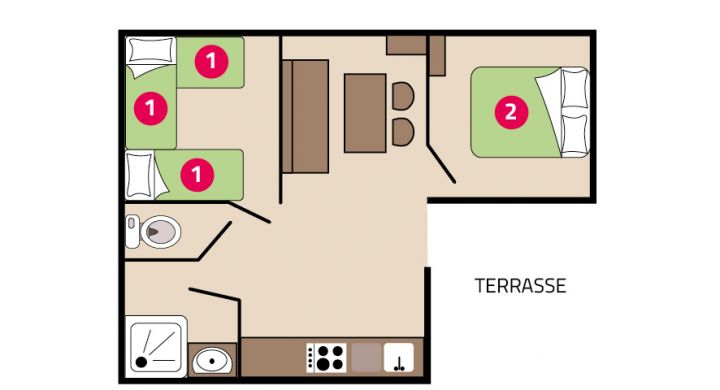 Plan mobil-home Loggia 5 personnes Camping Park er Lann