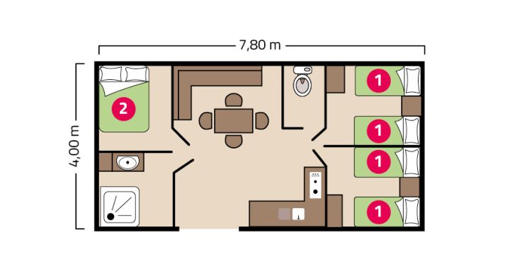 Plan Mobil home Famille Camping Le Petit Rocher