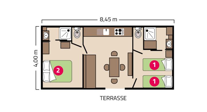 Plan mobil-home Suite Duo camping La Corniche