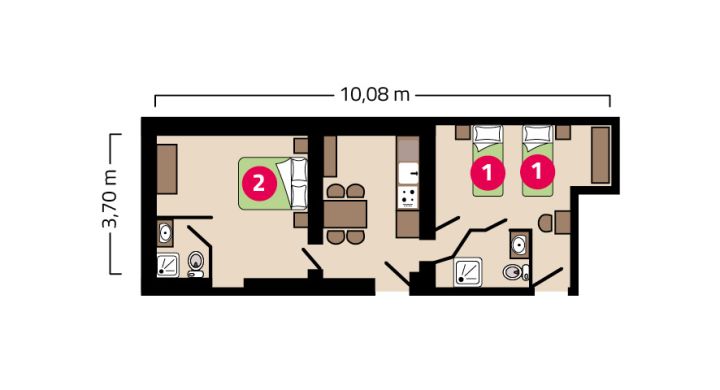 Plan appartement 2 chambres 4 personnes Maison Esperanza à Noirmoutier en Vendée